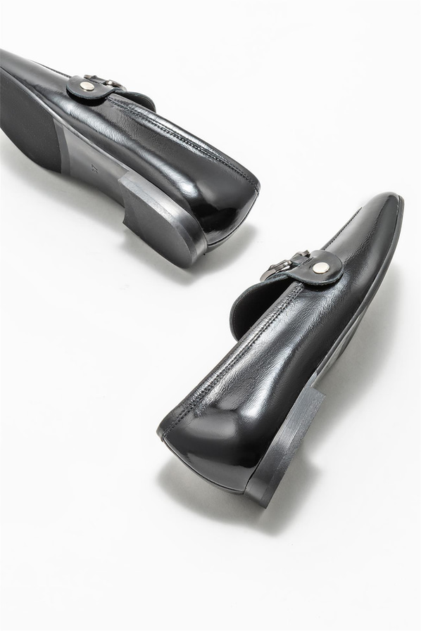 Siyah deri kadın loafer - Elle Shoes