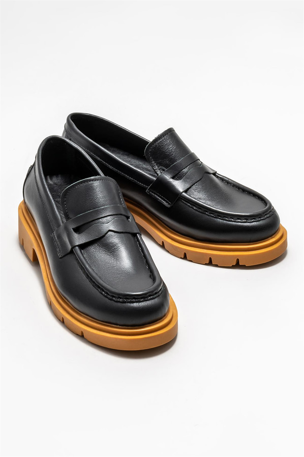 Siyah deri kadın loafer - Elle Shoes