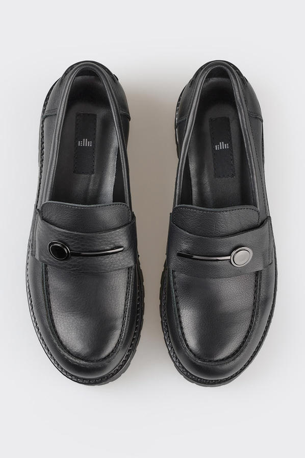 Siyah deri kadın loafer - Elle Shoes