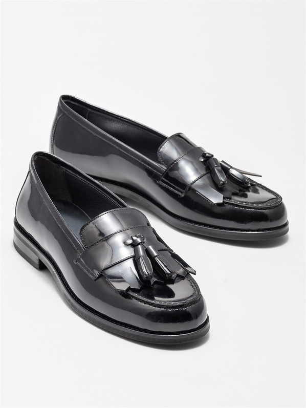 Siyah Deri Kadın Loafer