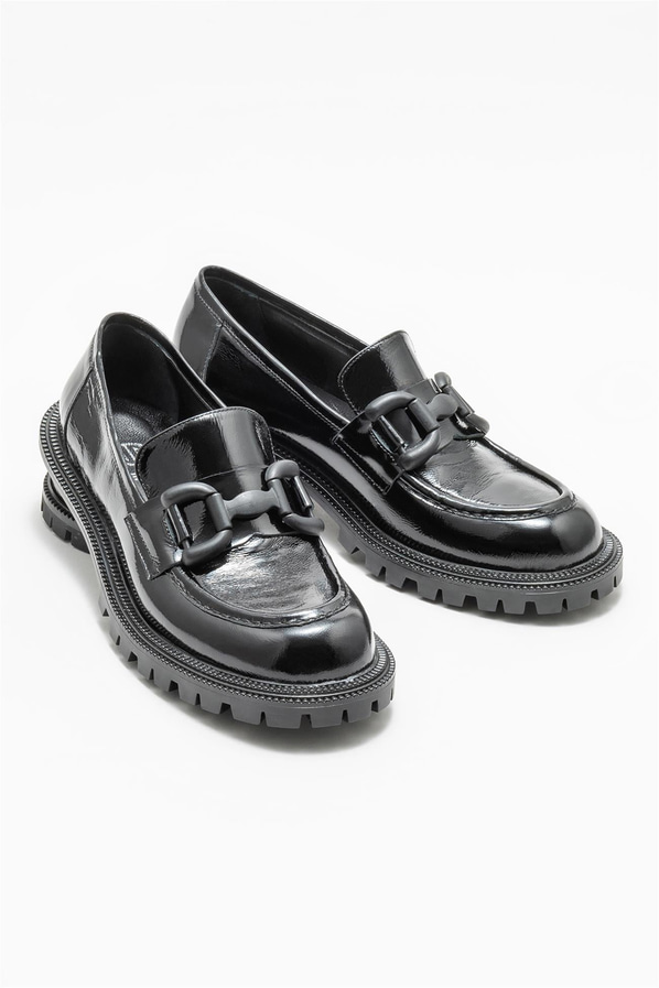 Siyah deri kadın loafer - Elle Shoes