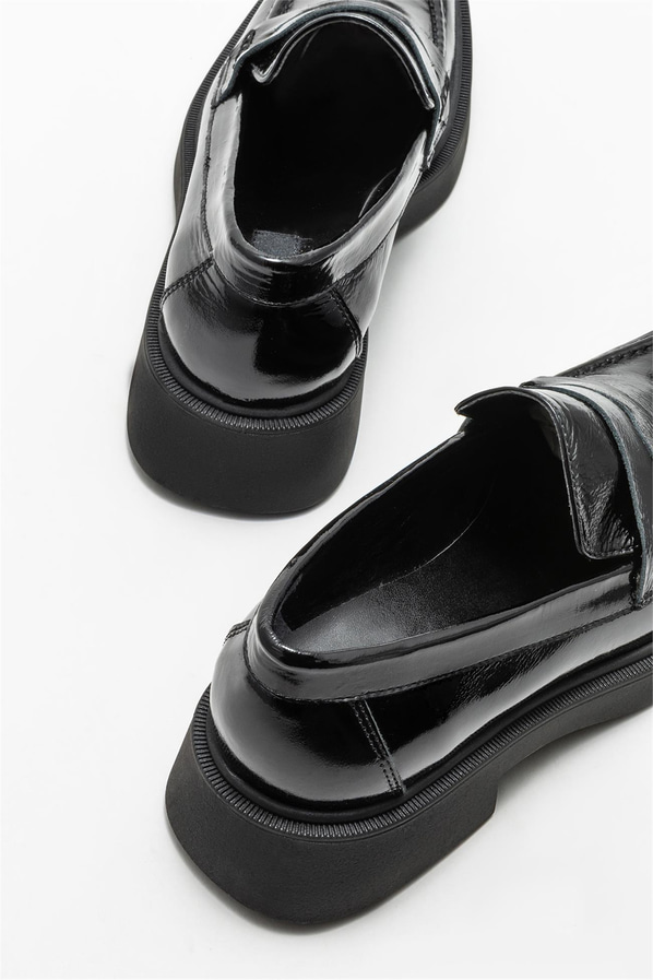 Siyah deri kadın loafer - Elle Shoes