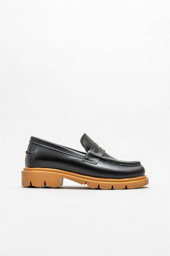 Siyah deri kadın loafer - Elle Shoes