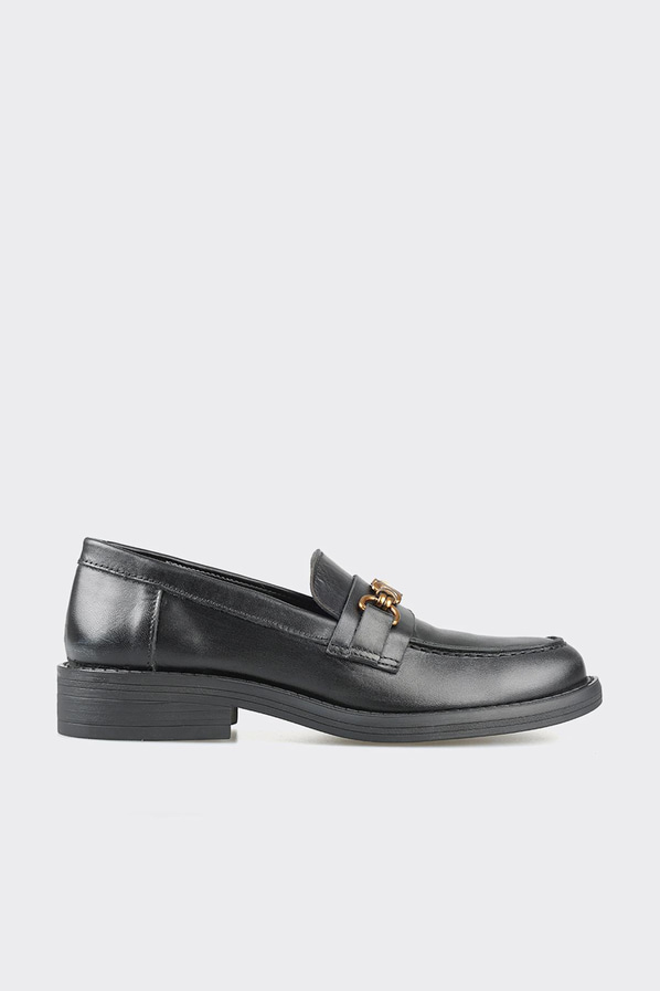 Siyah deri kadın loafer - Elle Shoes