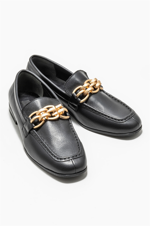 Siyah deri kadın loafer - Elle Shoes