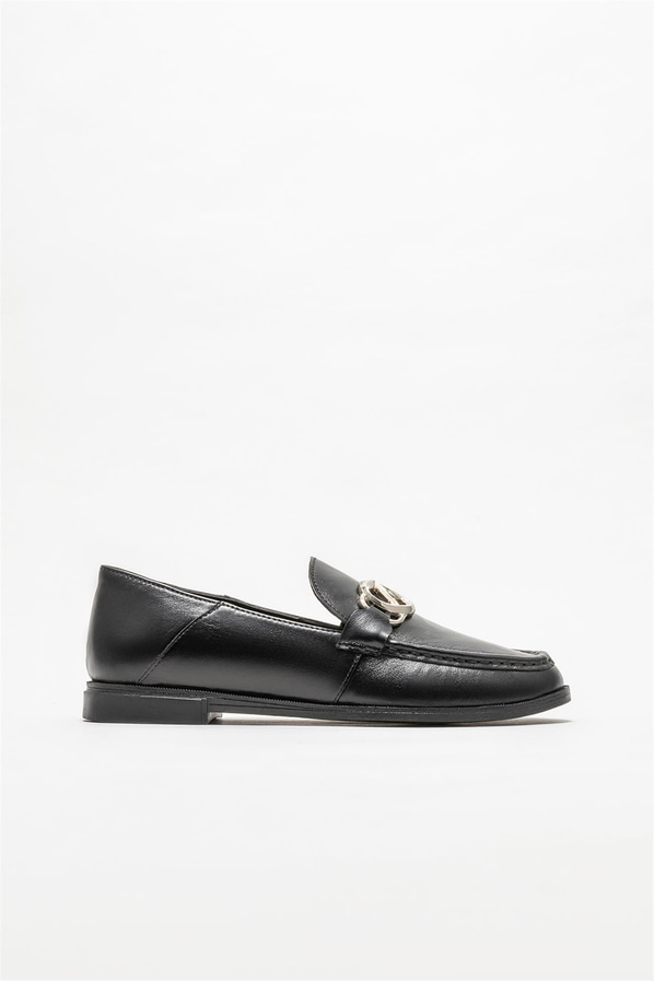 Siyah deri kadın loafer - Elle Shoes