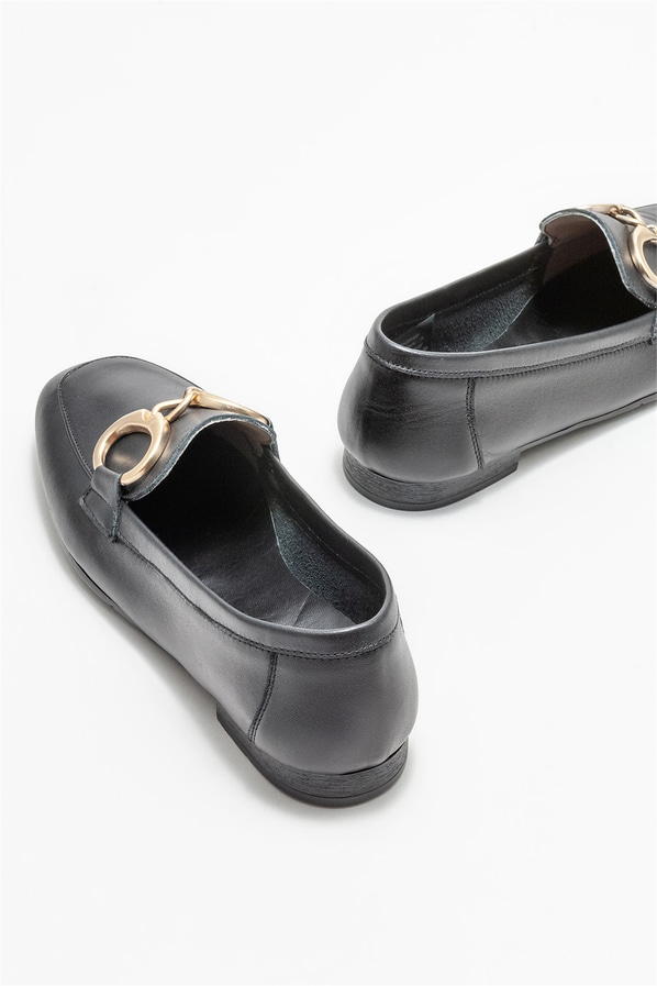 Siyah deri kadın loafer - Elle Shoes