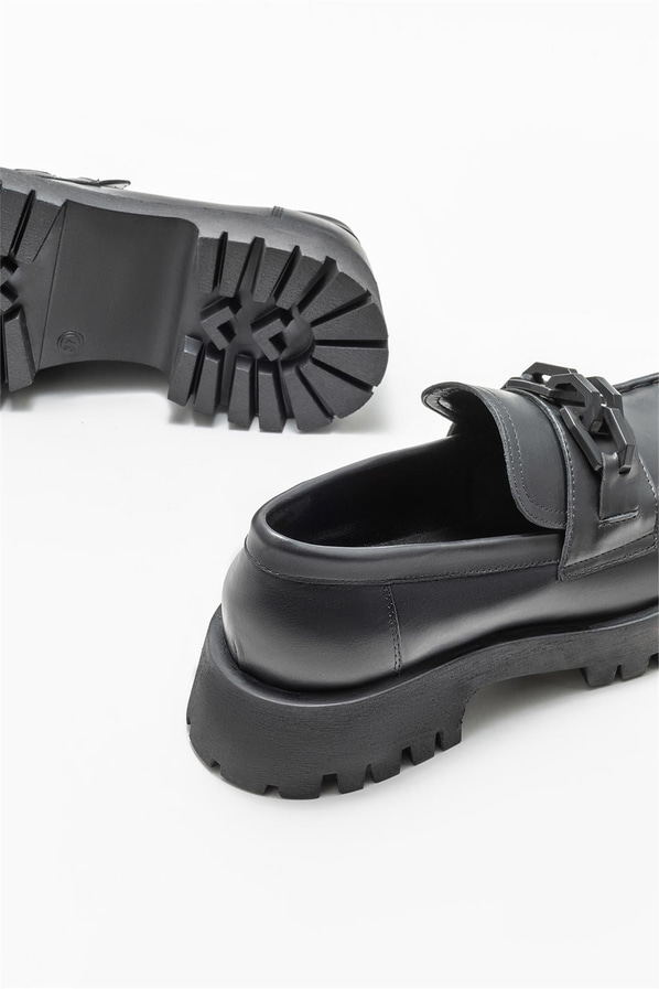 Siyah deri kadın loafer - Elle Shoes