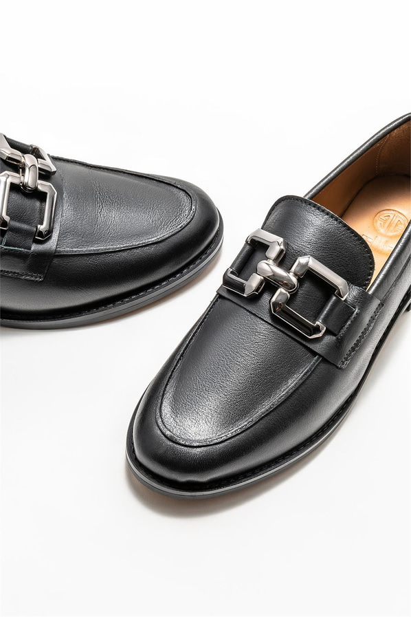 Siyah deri kadın loafer - Elle Shoes