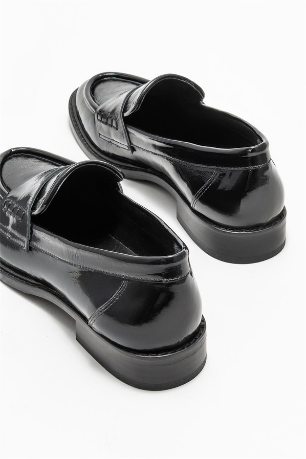 Siyah deri kadın loafer - Elle Shoes