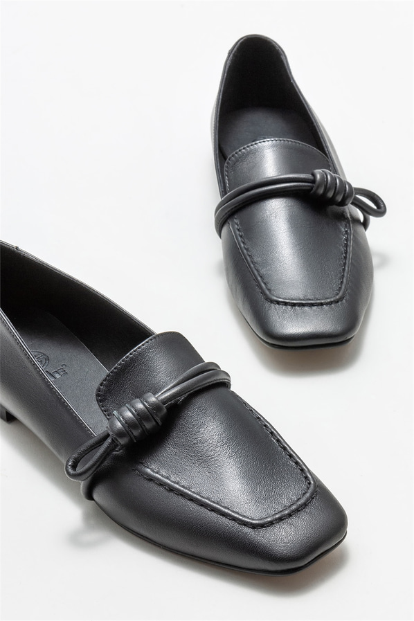 Siyah deri kadın loafer - Elle Shoes