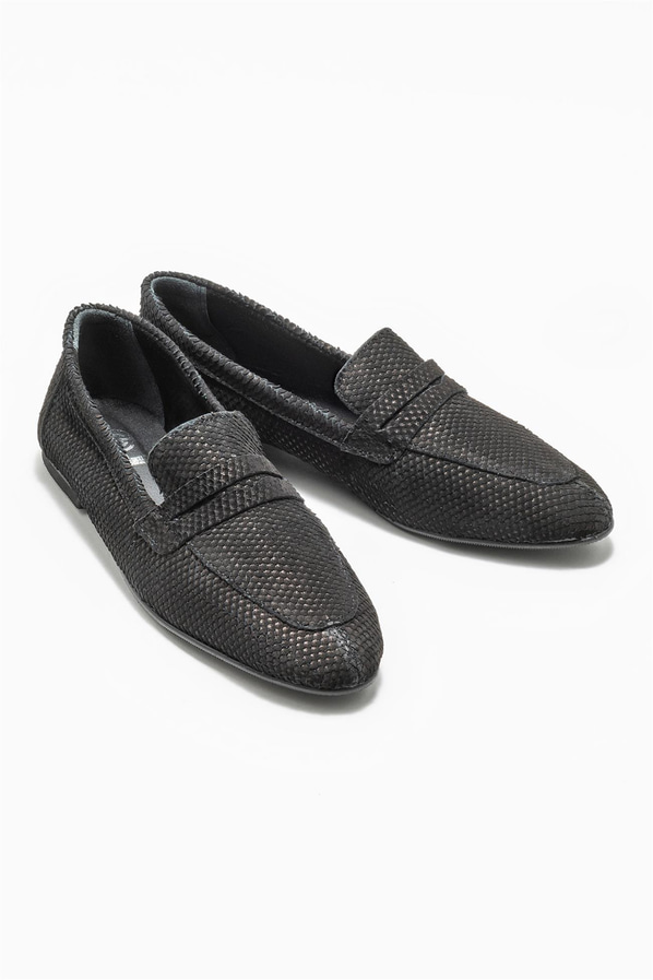 Siyah deri kadın loafer - Elle Shoes