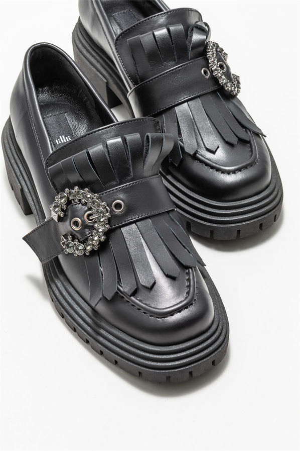 Siyah deri kadın loafer - Elle Shoes