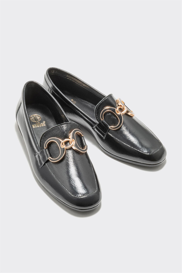 Siyah deri kadın loafer, ofis stili için - Elle Shoes
