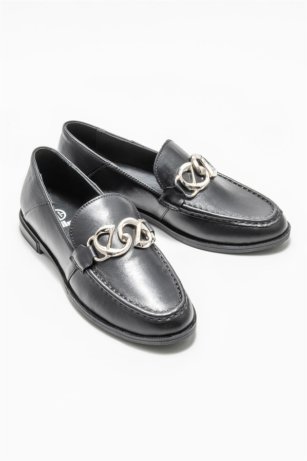Siyah deri kadın loafer - Elle Shoes