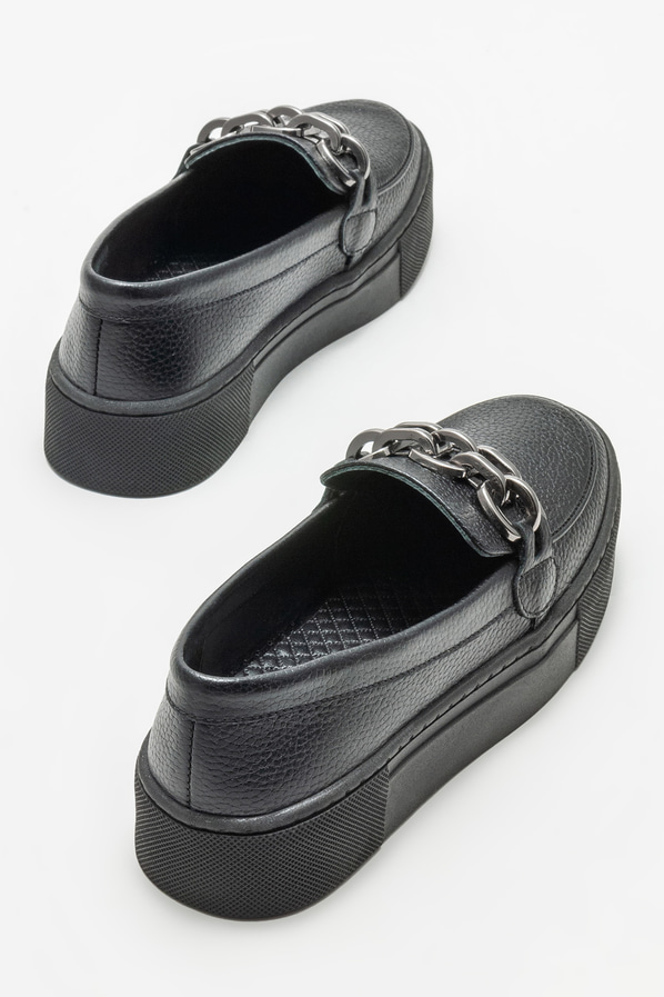 Siyah deri kadın loafer - Elle Shoes