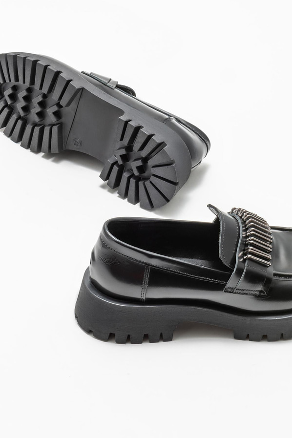 Siyah deri kadın loafer - Elle Shoes
