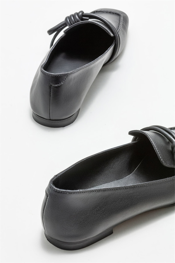 Siyah deri kadın loafer - Elle Shoes
