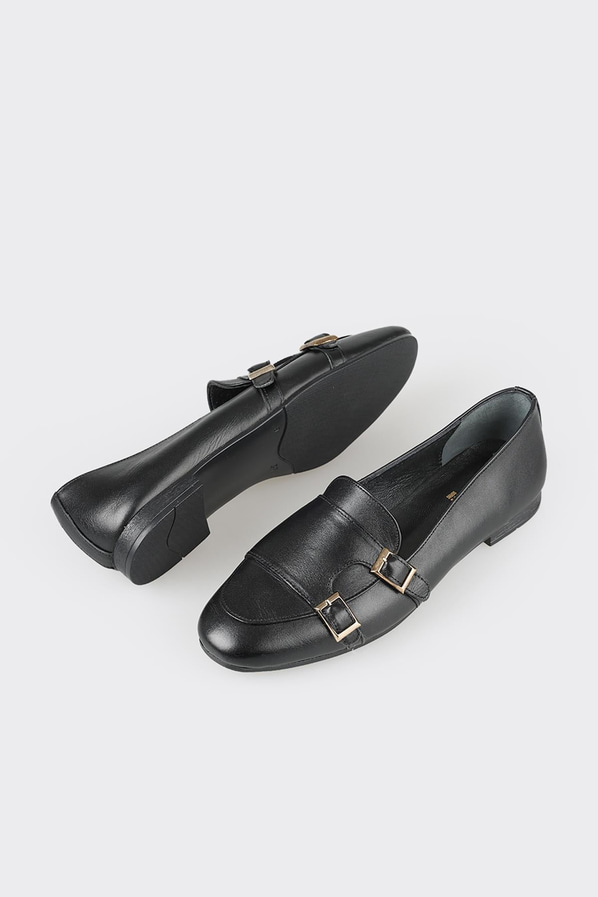 Siyah deri kadın loafer - Elle Shoes