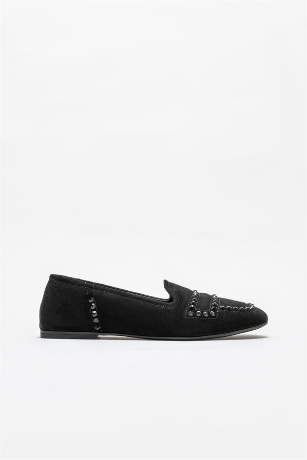 Siyah deri kadın loafer - Elle Shoes