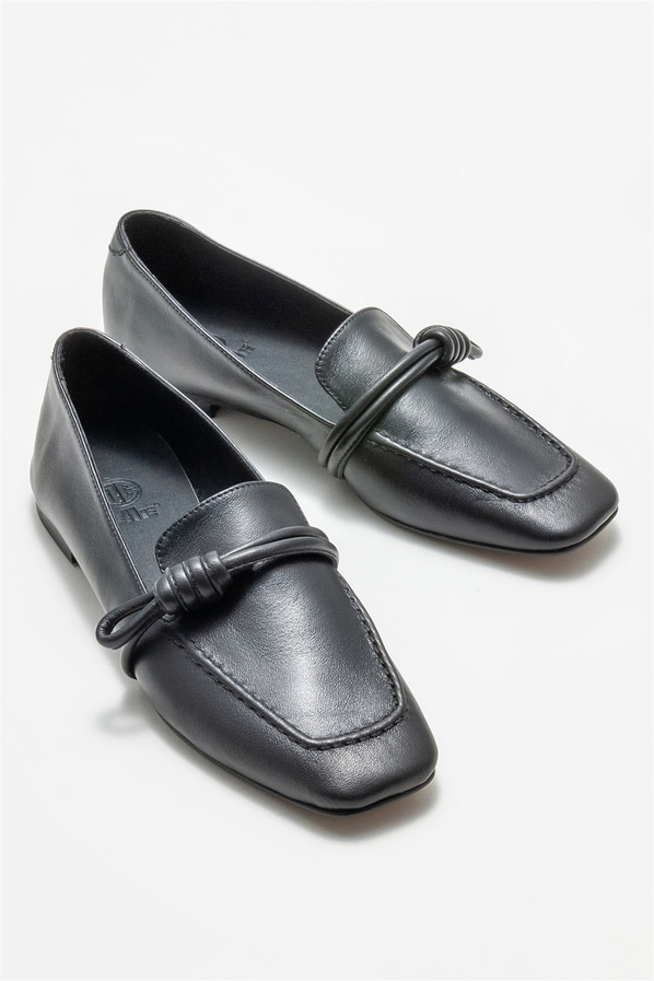 Siyah deri kadın loafer - Elle Shoes