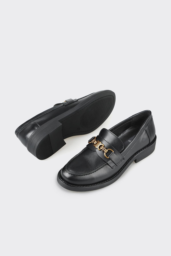 Siyah deri kadın loafer - Elle Shoes
