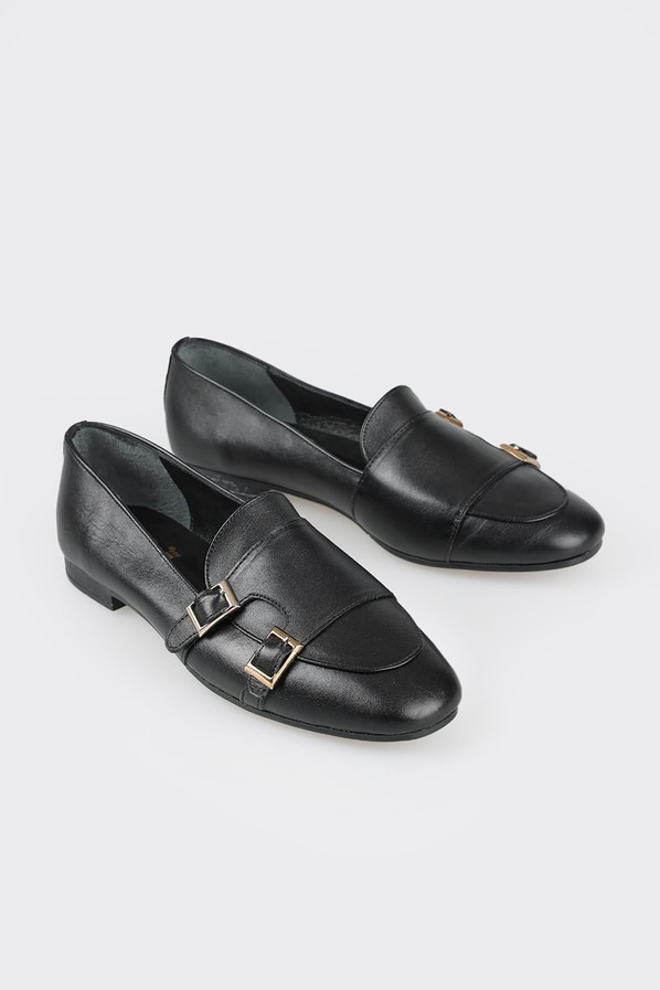 Siyah deri kadın loafer - Elle Shoes