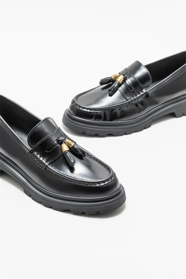 Siyah deri kadın loafer - Elle Shoes