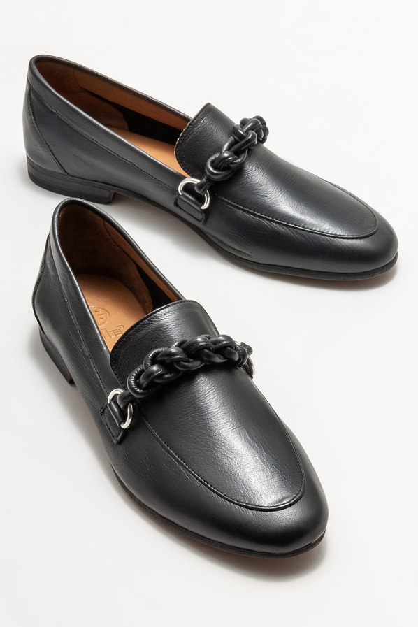 Siyah deri kadın loafer - Elle Shoes