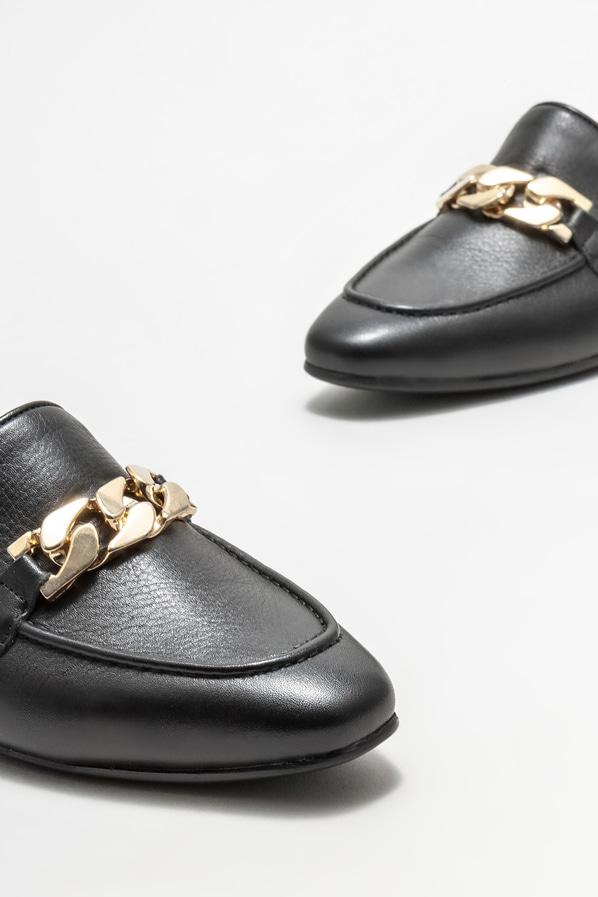 Siyah deri kadın loafer - Elle Shoes