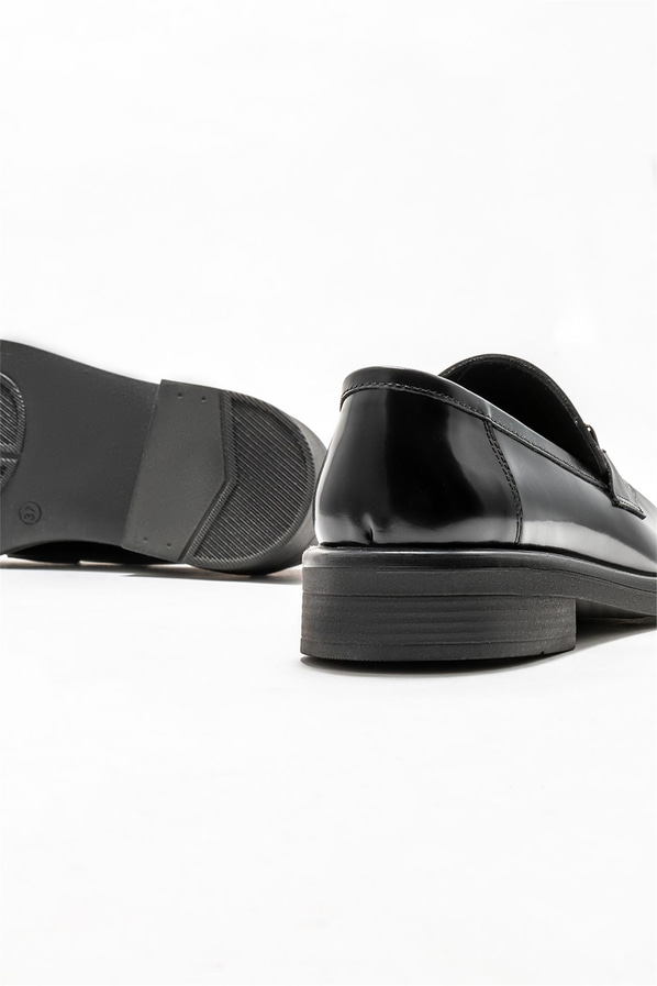 Siyah deri kadın loafer - Elle Shoes