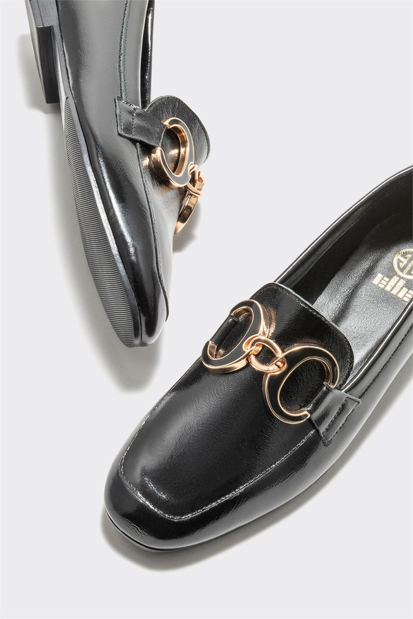 Siyah deri kadın loafer, ofis stili için - Elle Shoes
