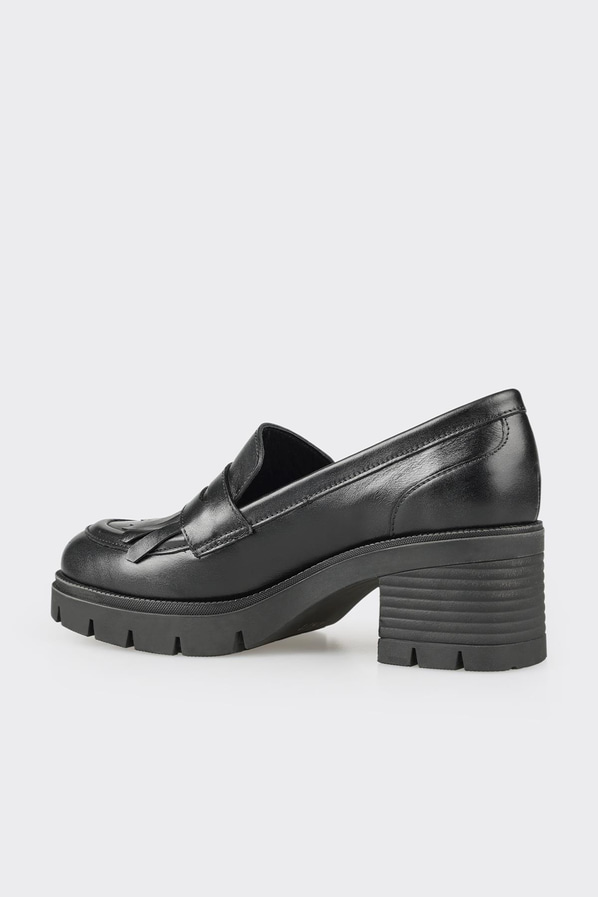 Siyah deri topuklu kadın ayakkabı, ofis stili için - Elle Shoes