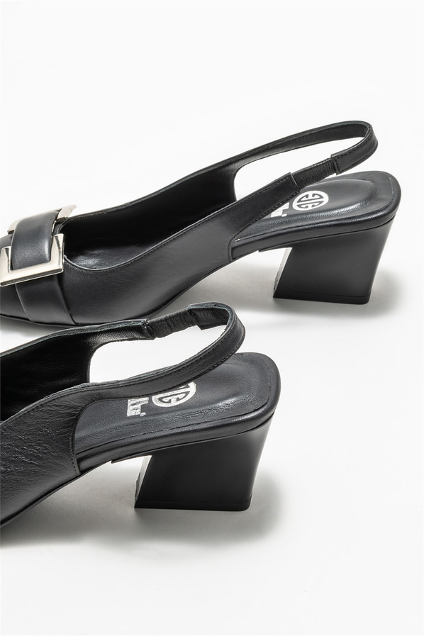 Siyah deri kadın topuklu ayakkabı - Elle Shoes