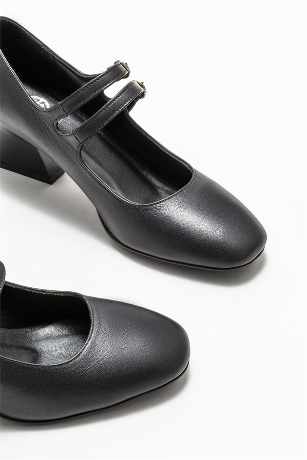 Siyah deri kadın topuklu ayakkabı - Elle Shoes