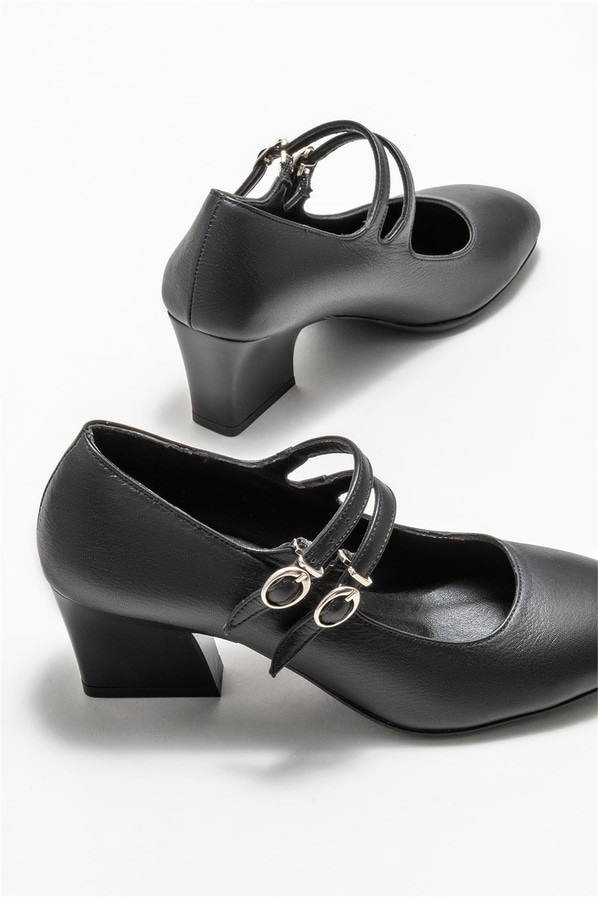 Siyah deri kadın topuklu ayakkabı - Elle Shoes