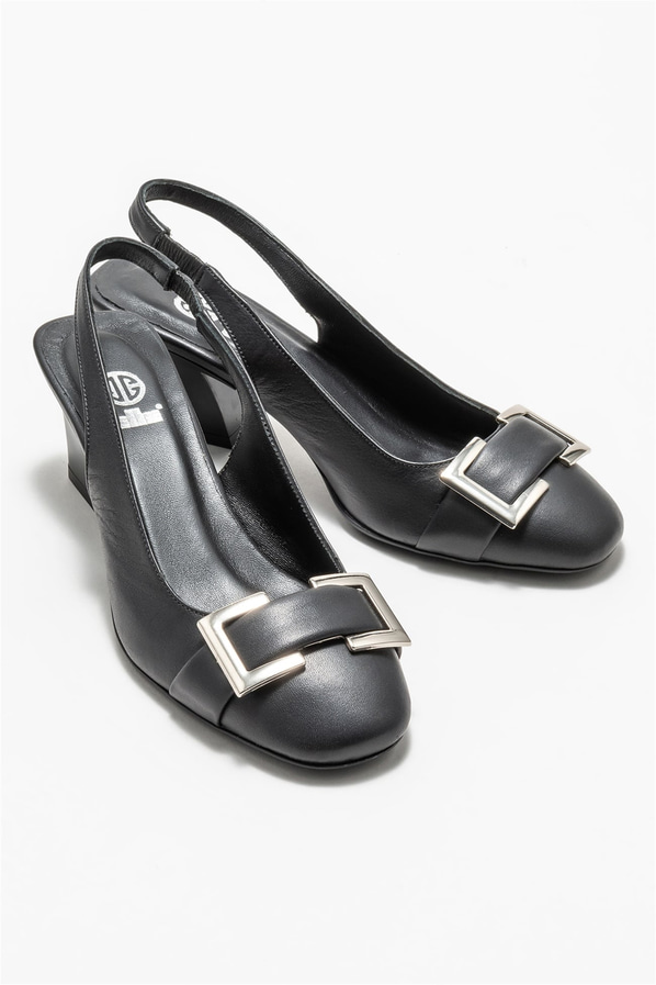 Siyah deri kadın topuklu ayakkabı - Elle Shoes