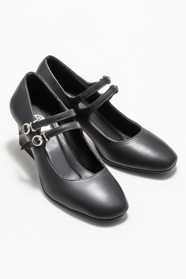 Siyah deri kadın topuklu ayakkabı - Elle Shoes
