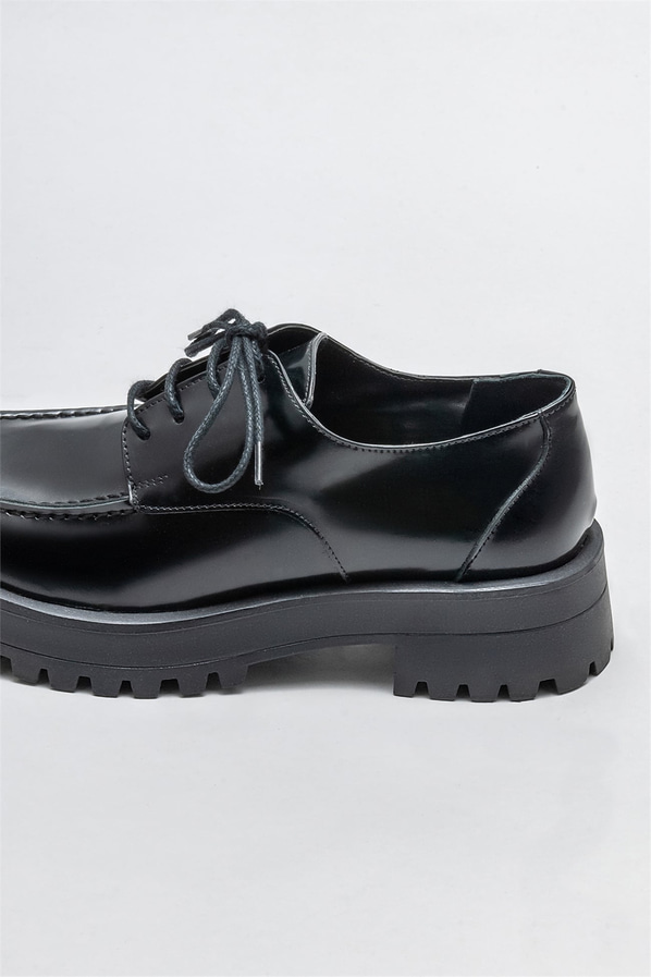 Siyah deri kadın oxford - Elle Shoes