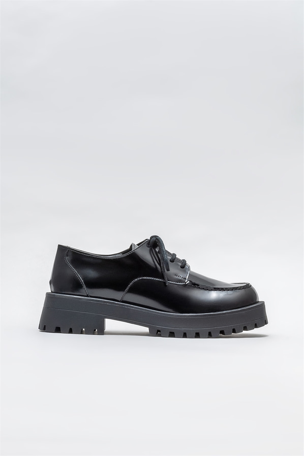 Siyah deri kadın oxford - Elle Shoes