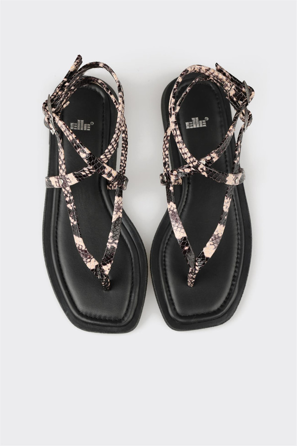 Siyah deri kadın sandalet - Elle Shoes