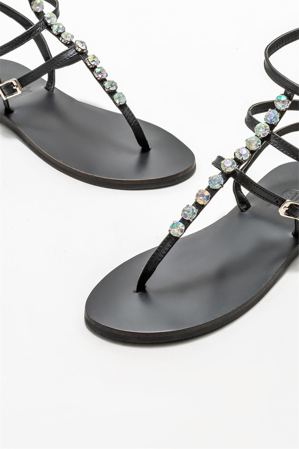 Siyah deri kadın sandalet - Elle Shoes