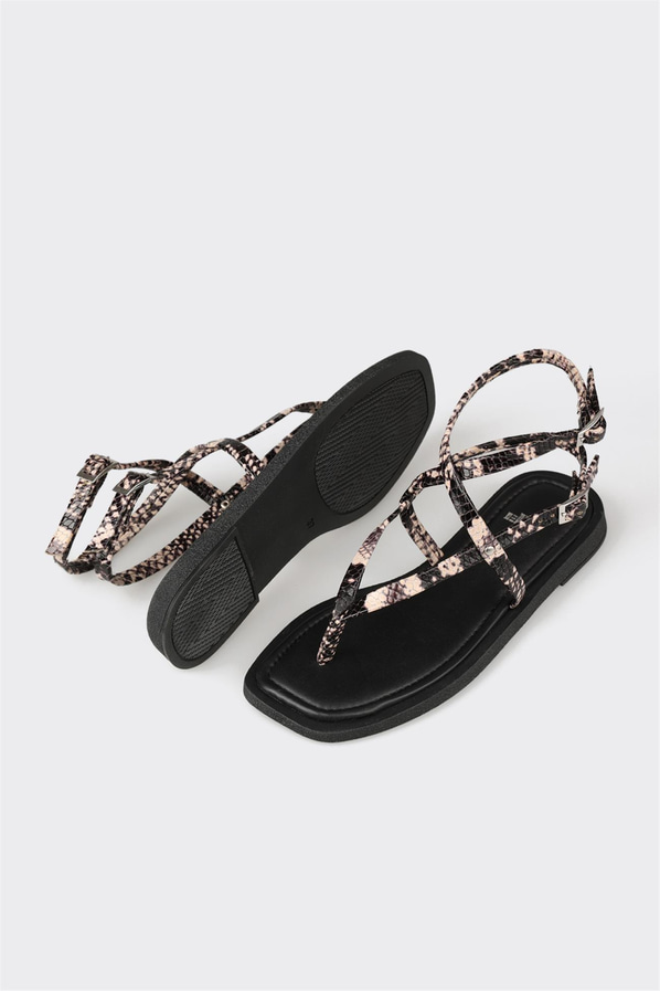 Siyah deri kadın sandalet - Elle Shoes