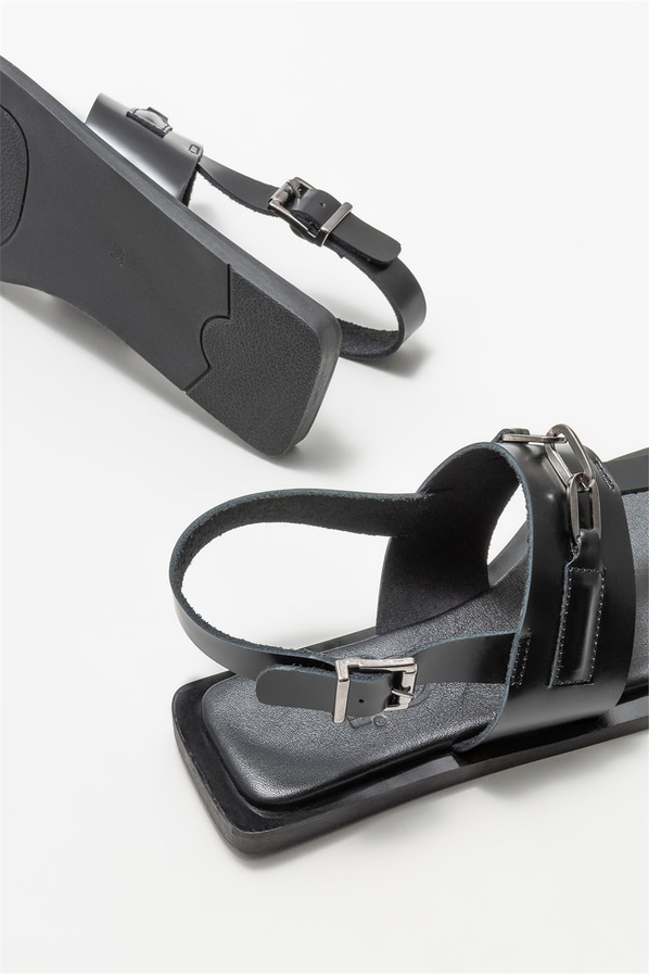 Siyah deri kadın sandalet - Elle Shoes