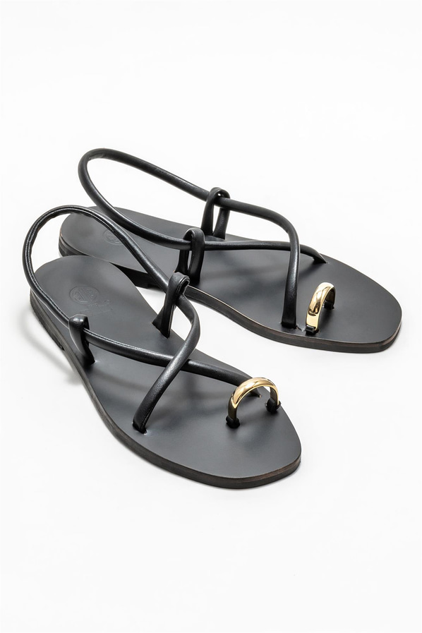 Siyah deri kadın sandalet - Elle Shoes