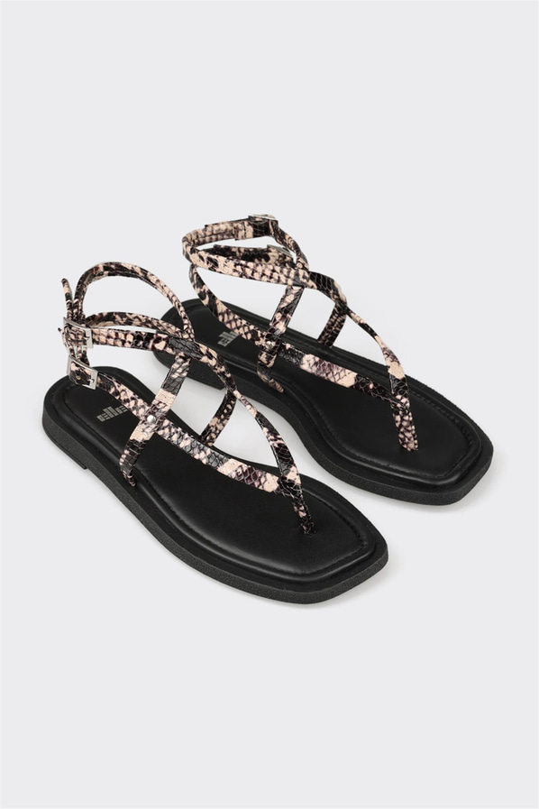 Siyah deri kadın sandalet - Elle Shoes