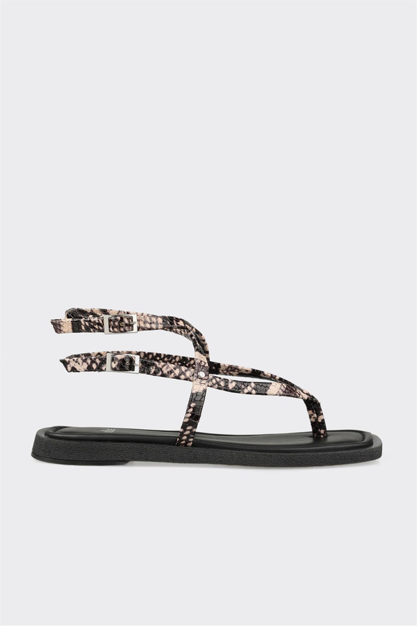 Siyah deri kadın sandalet - Elle Shoes
