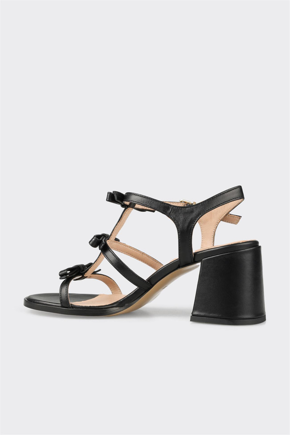 Siyah deri ince topuklu örgü dokulu kadın sandalet, rahat kullanım için - Elle Shoes