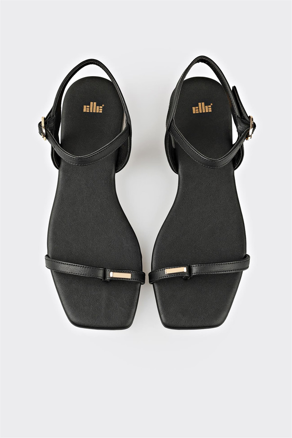 Siyah deri kadın düz sandalet, rahat kullanım için - Elle Shoes