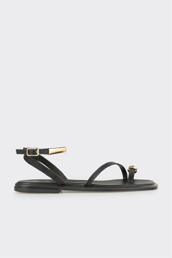 Siyah deri kadın düz sandalet, rahat kullanım için - Elle Shoes
